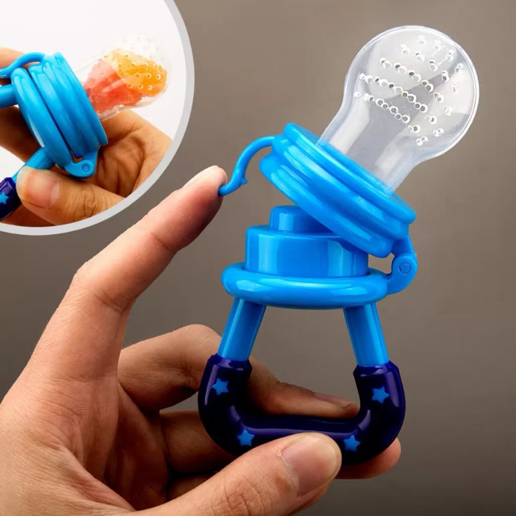 Chupeta  Mordedor Alimentadora Bebê De Silicone Porta Fruta Azul e Rosa-SUN