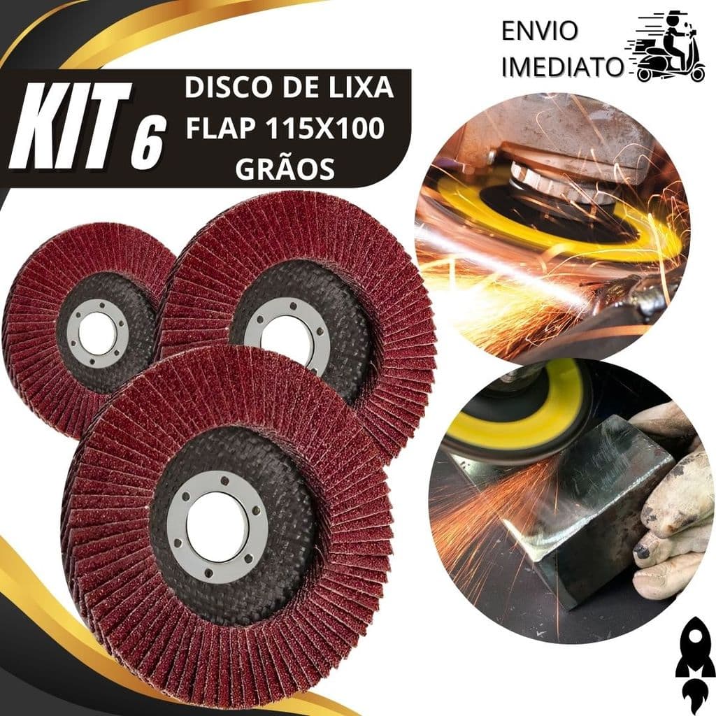 Kit 6/3/2 Disco Flap 115x100 Grão 100 Disco de Lixa Abrasivo Profissional para Ferro, Aço e Madeira