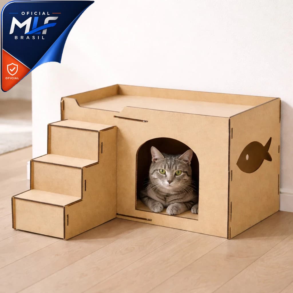 Toca para Gato em MDF Cru com Escada – Casinha Pet Moderna e Confortável
