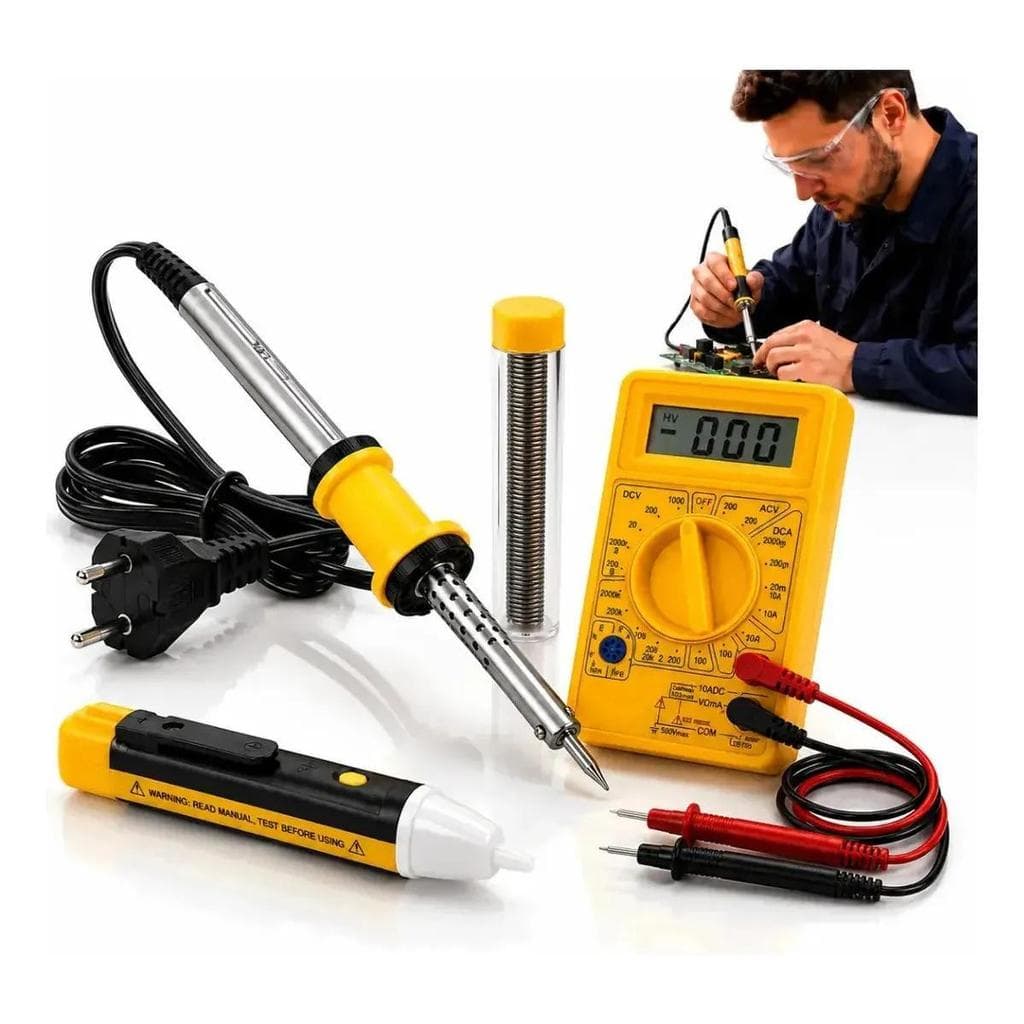 Kit Eletricista 4 Peças com Multímetro Digital Ferro de Solda 40W 110V Ferramentas para Reparo Elétrico