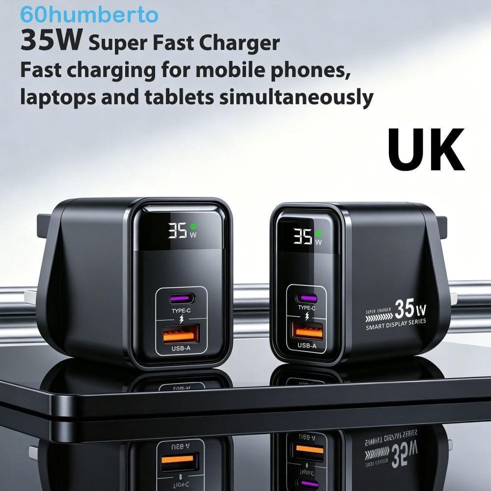 Adaptador De Carregador De Celular HUMBERTO , Rápido De Telefone De Carga Rápida Com Display Digital , Saída De 35 W