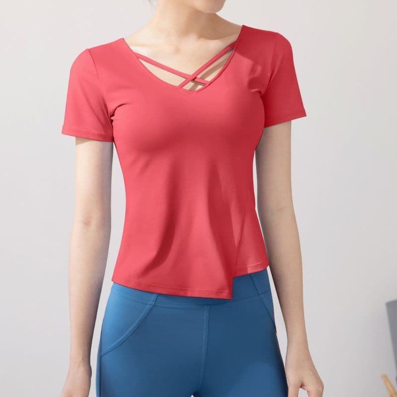 Verão fino de secagem rápida camiseta feminina esportes Fitness de manga curta feminino mais magro olhar correndo roupas