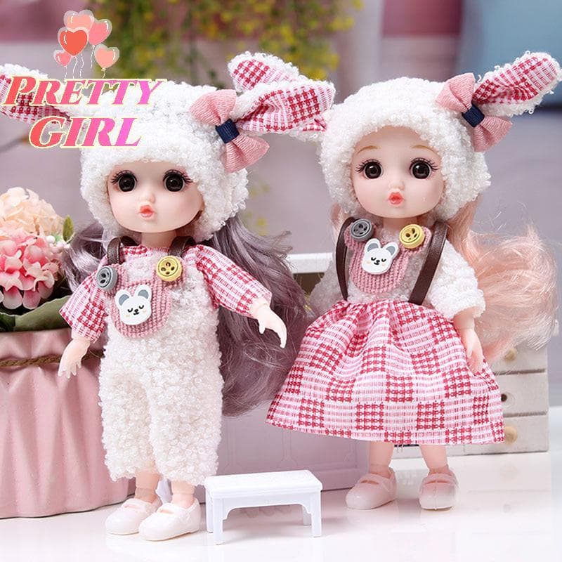 [Pretty ggirl] Mini Boneca De 16 Cm , Bonecas Articuladas Móveis , Olhos Grandes 3D , Brinquedo DIY Com Roupas , Vestir-
