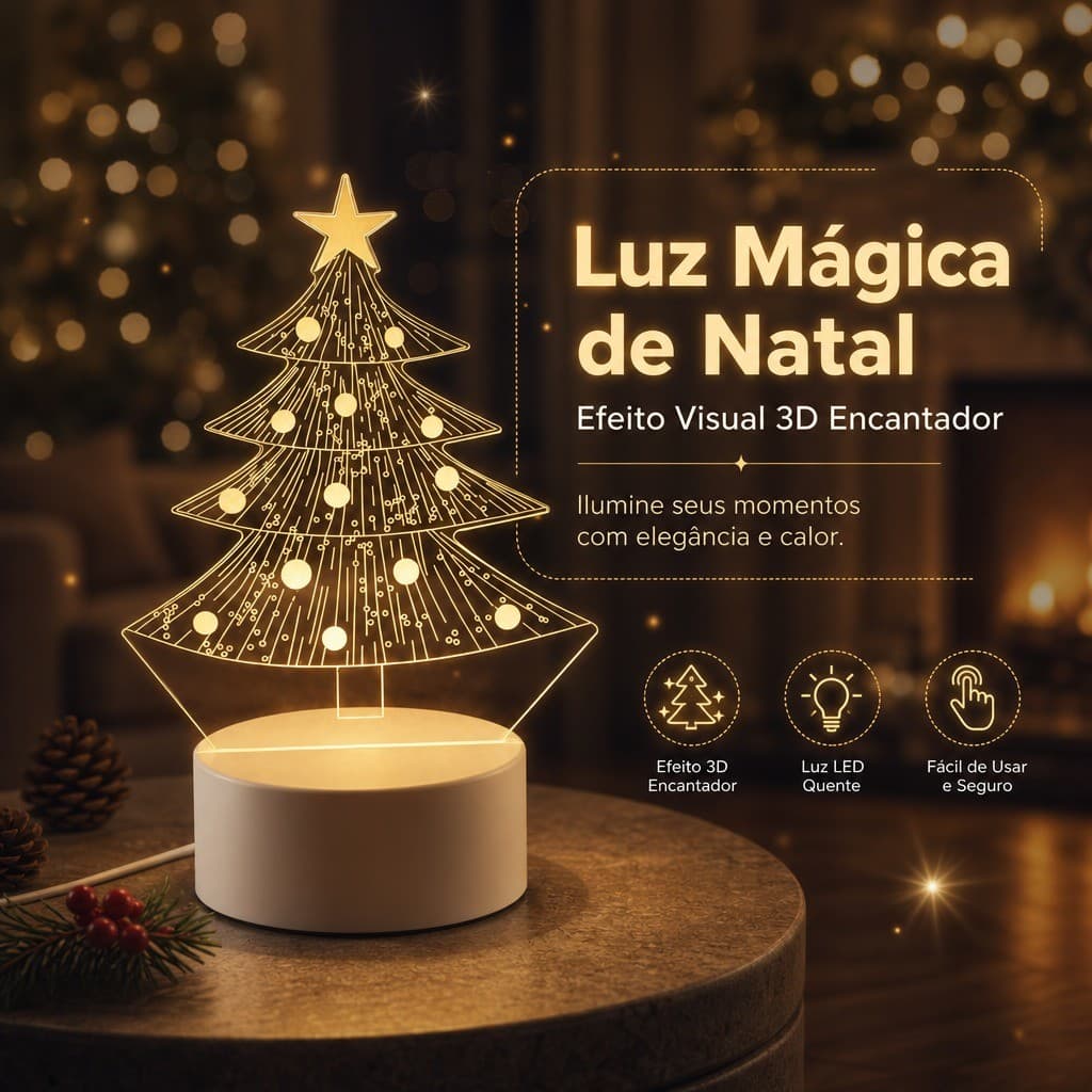 Luminária Abajur Led 3D Árvore De Natal Acrílico 3 Cores