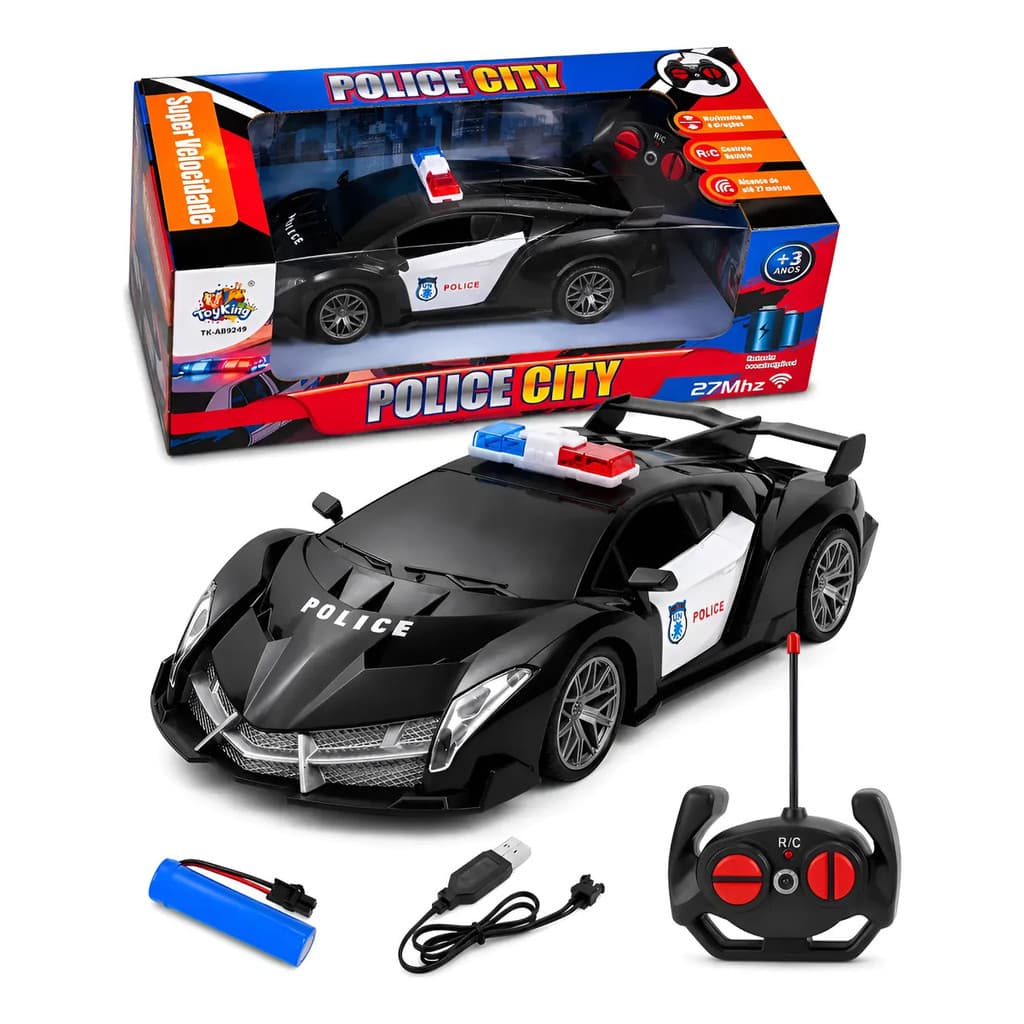 Carrinho Controle Remoto Policial Com Bateria Recarregavel