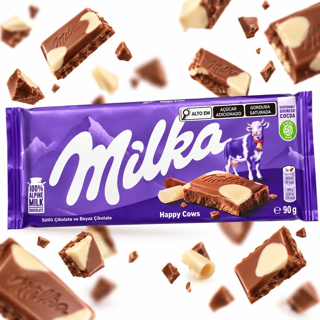 Barra de Chocolate Milka Happy Cows Chocolate ao Leite e Branco 90g | Importado