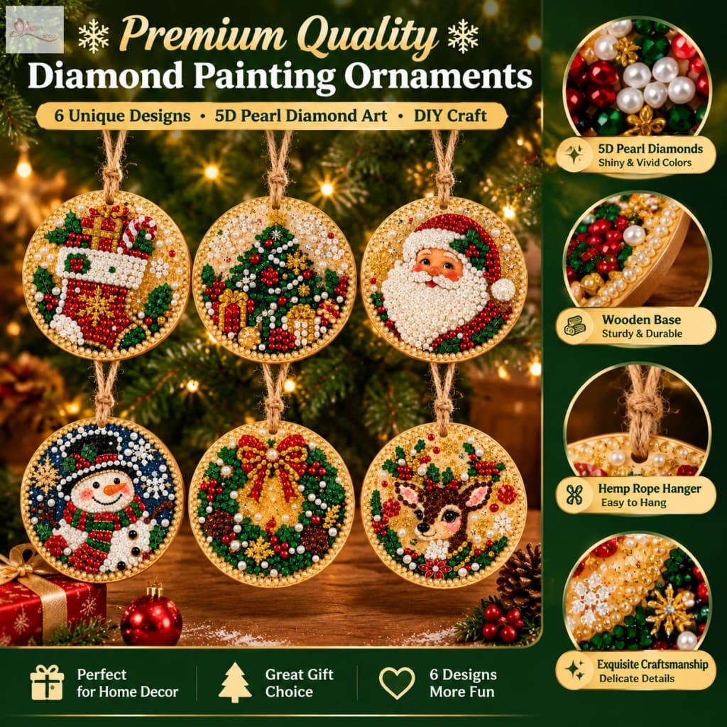 6 Pçs Natal Diamantes Pintura Ornamentos DIY 5D Pérolas Arte Artesanato Conjunto Pendurado Pingente Árvore De Decoração 