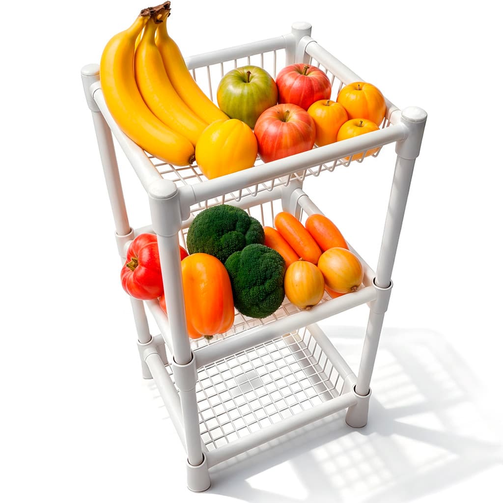 Fruteira De Chão Desmontável 3 Cestos Organizadora Multiuso Cozinha Frutas Legumes