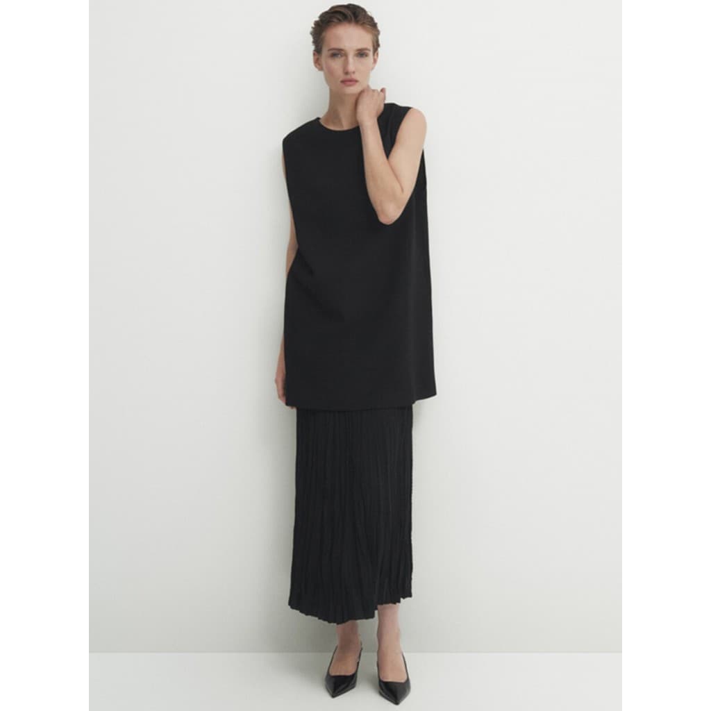 MD Vestido curto feminino minimalista leve estilo luxuoso sem mangas preto Fashion pequeno vestido preto feminino 066677