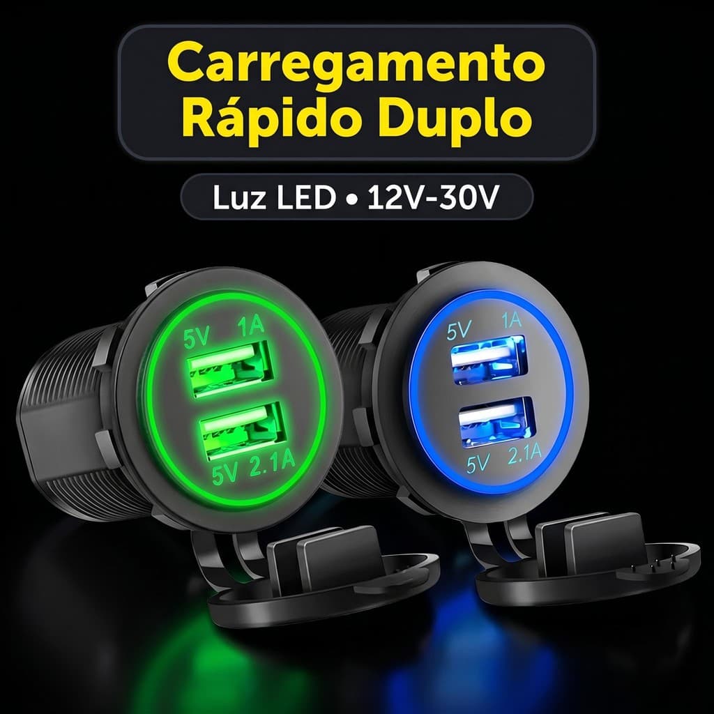 Tomada Carregador Usb 12v/24v Veicular 2 Saídas 1.0a E 2.1a