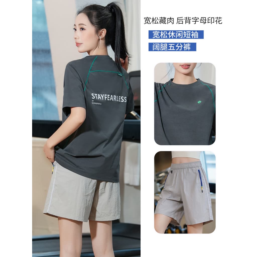 Manhã correndo roupas de Fitness terno feminino estilo verão de secagem rápida respirável esportes yoga roupas de manga 