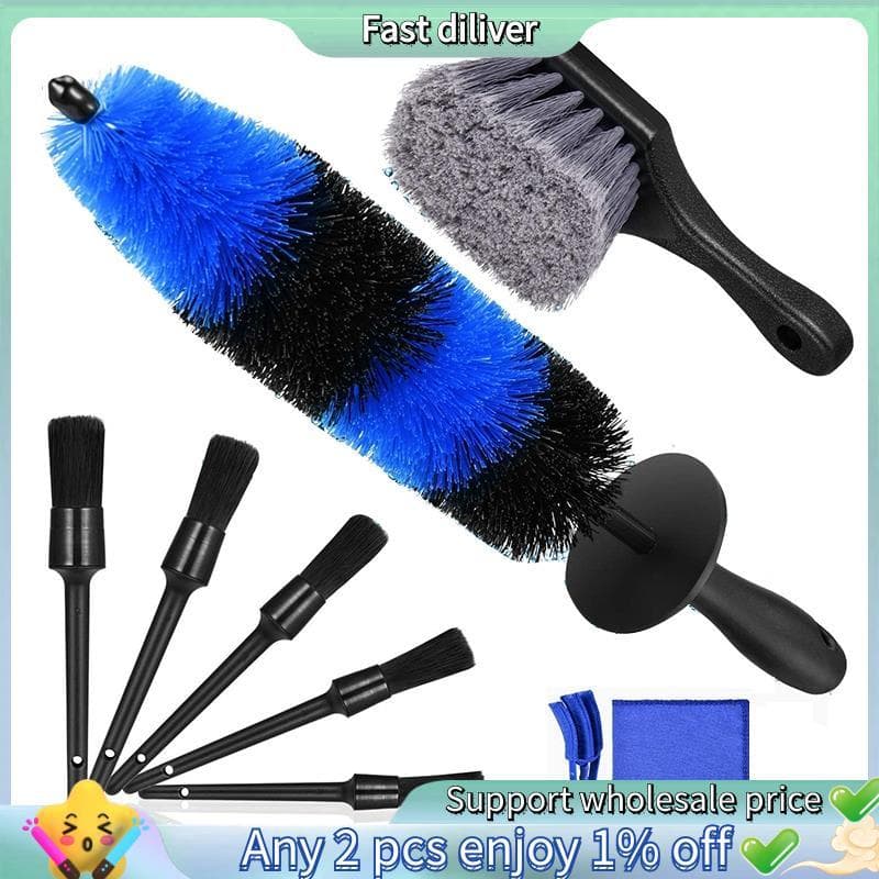 Conjunto De Escova De Pneu De Roda De 9 Pces Para Rodas De Limpeza , Kit De Escovas De Aro Lavagem De Carro Automotiva