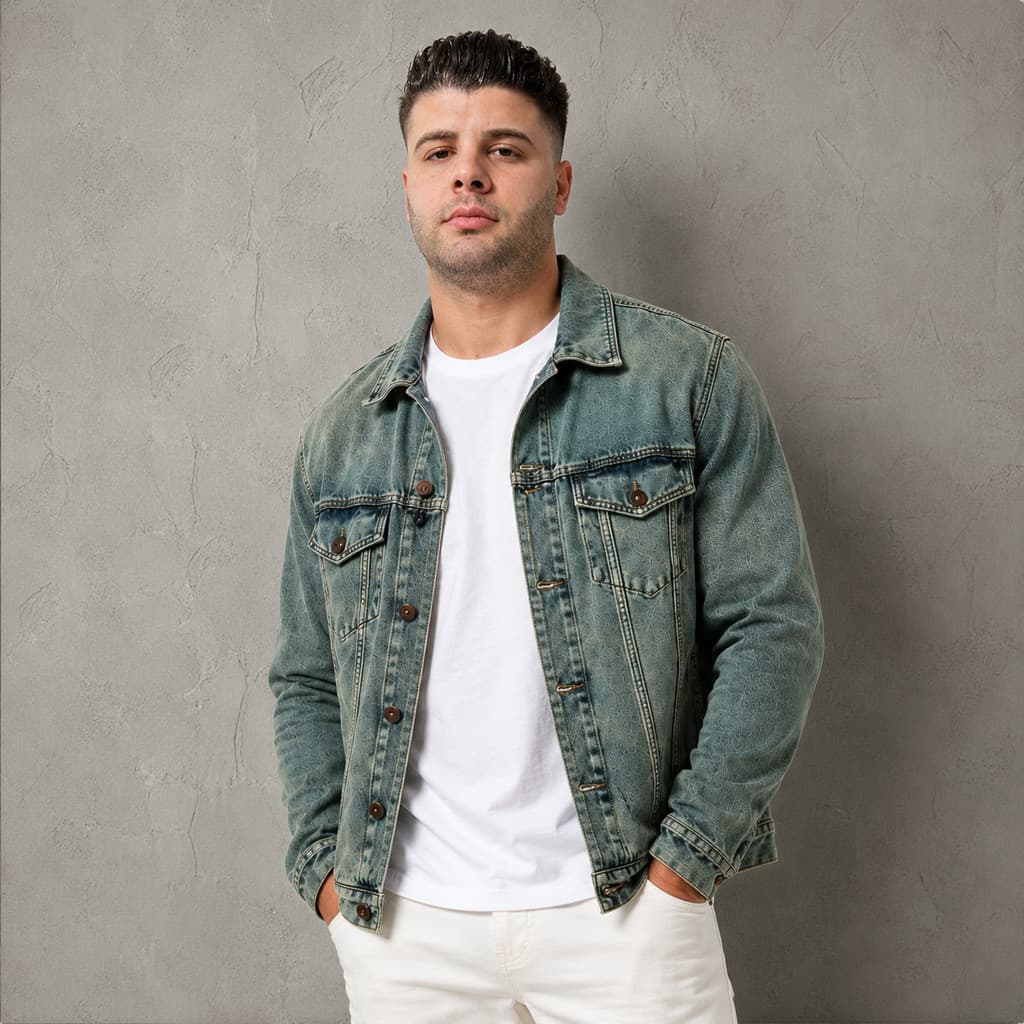 Jaqueta Jeans Masculina Premium Lavagem Verde Estonada Casual