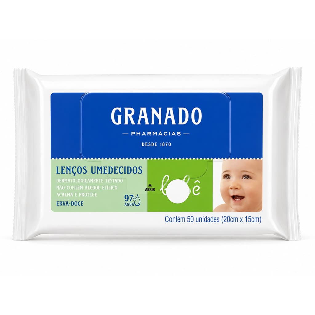 Lenços Umedecidos Granado Bebê Erva-Doce com 50 Unidades Dermatologicamente Testado