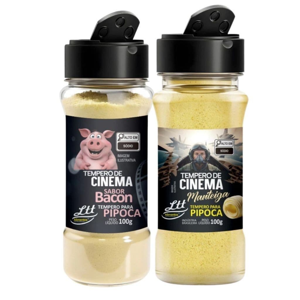 Kit 2 Tempero Para Pipoca 100g Sabor Manteiga + Sabor Bacon 100g Cinema - Mais Tempero Oficial