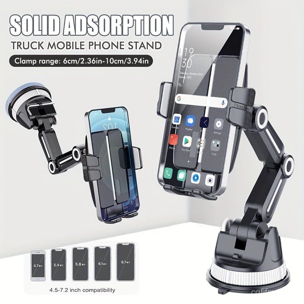 Suporte de Telefone para Carro com Ventosa Poderosa - Braço Ajustável e Base Rotativa, Adequado para Todos os Smartphone