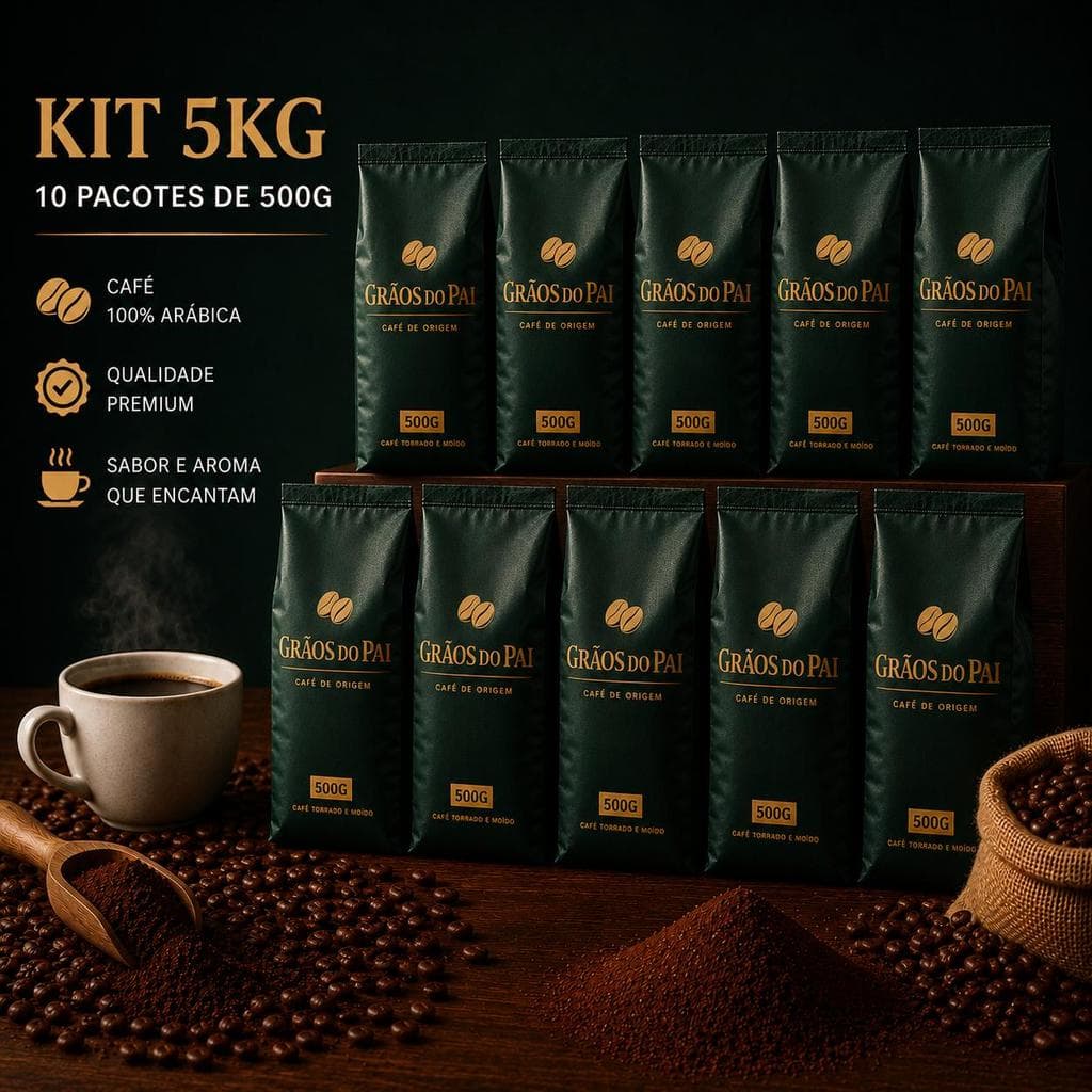 Kit 5 Kg Café Gourmet Em Grãos 100% Arábica Torrado Moído Pacotes 500g Café Grãos Do Pai