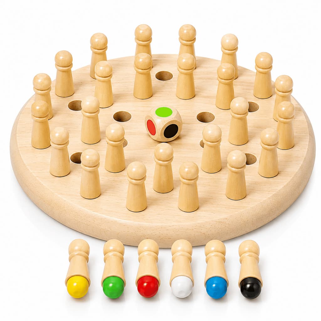 Jogo Memória Pinos Madeira Tabuleiro Colorido Brinquedo Família Avós Netos Crianças 3 Anos Educativo Dado