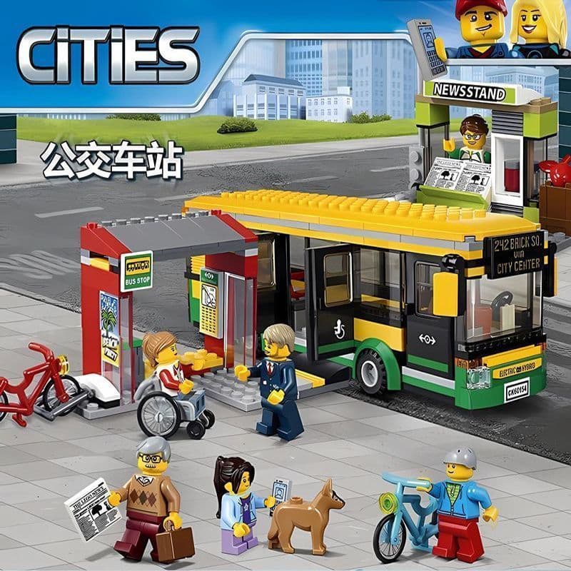 CH7F Blocos de montar Lego, série cidade, estação de ônibus, ônibus grande, brinquedos de montar para crianças, presente