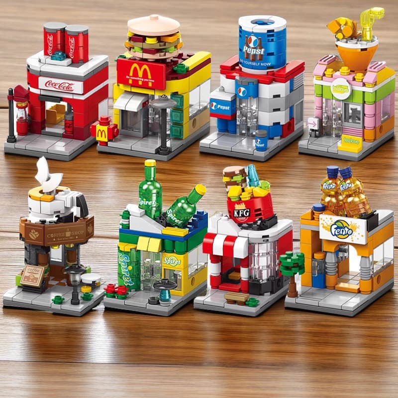 Miniaturas de paisagens urbanas compatíveis com Lego City, brinquedos de construção infantis, blocos de montar de pequen