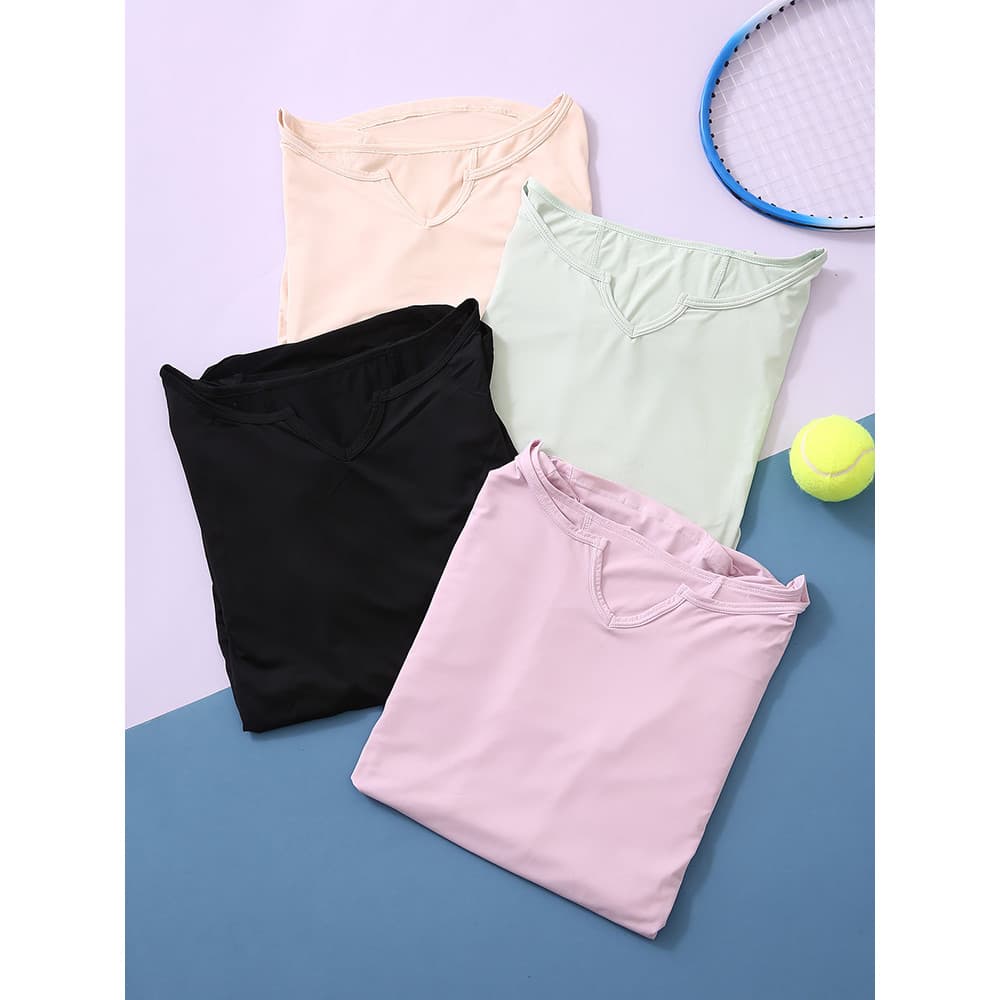 Legal roupas de Yoga feminino de manga curta plissado esportes topos mais magro olhar tamanho grande roupas de Fitness P