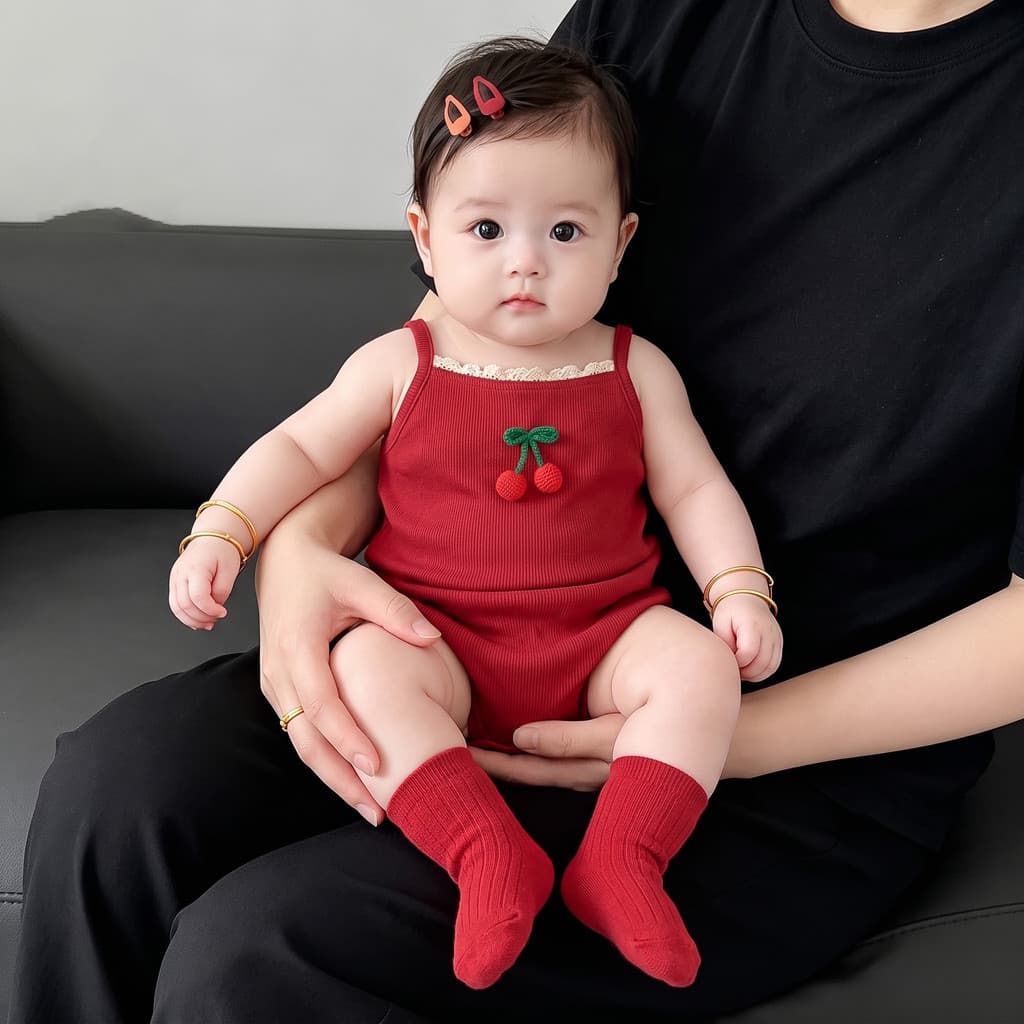 Bebê recém-nascido menina roupas de verão cereja estilingue roupas do bebê mês inteiro cem dias macacão bonito Outing ro