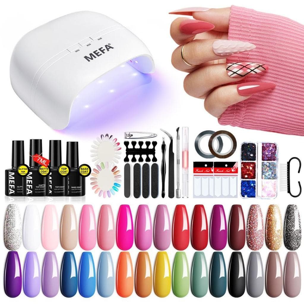 Kit de Esmalte em Gel Completo 60 Peças com UV LED,Coleção 32 Cores,Kit Essencial de Ferramentas de Manicure