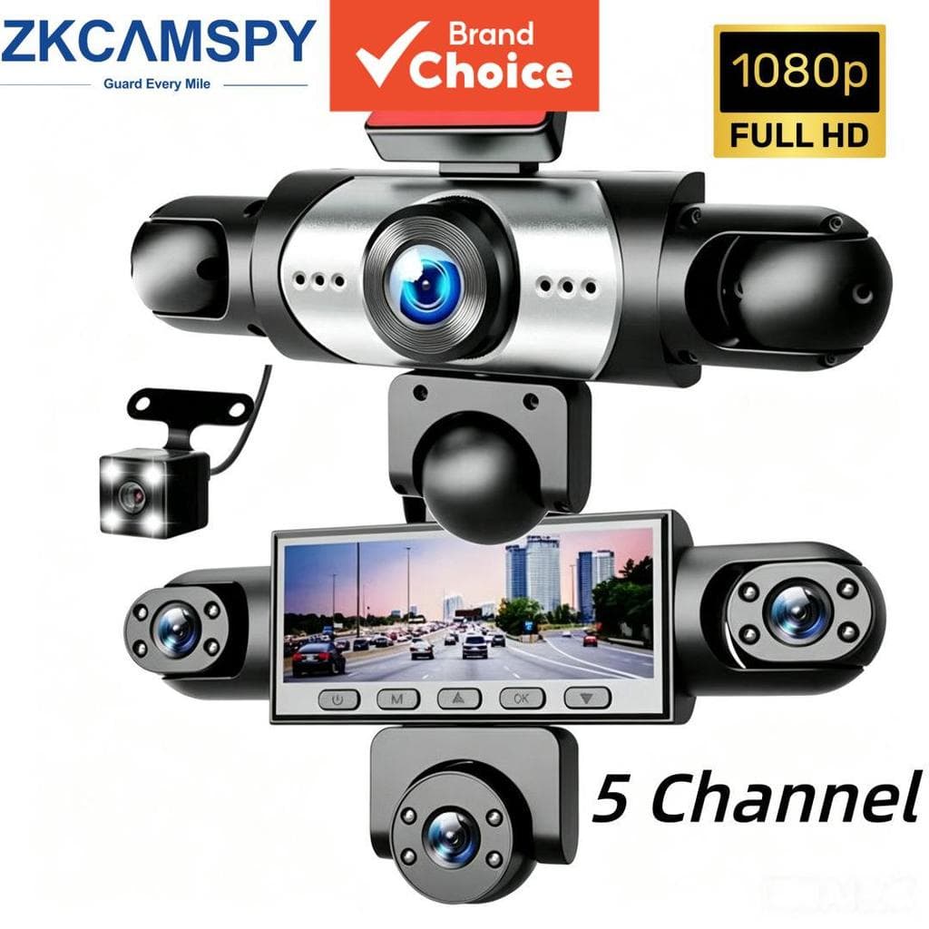 Fhd 1080p Dash Cam De 5 Canais Para Carro Dianteiro Traseiro Dentro Esquerda Direita Visão Noturna Gravador De Grande An