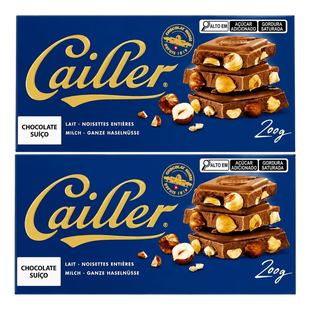 2 Chocolates Suíço Ao Leite Avelãs Cailler Importado Luxo