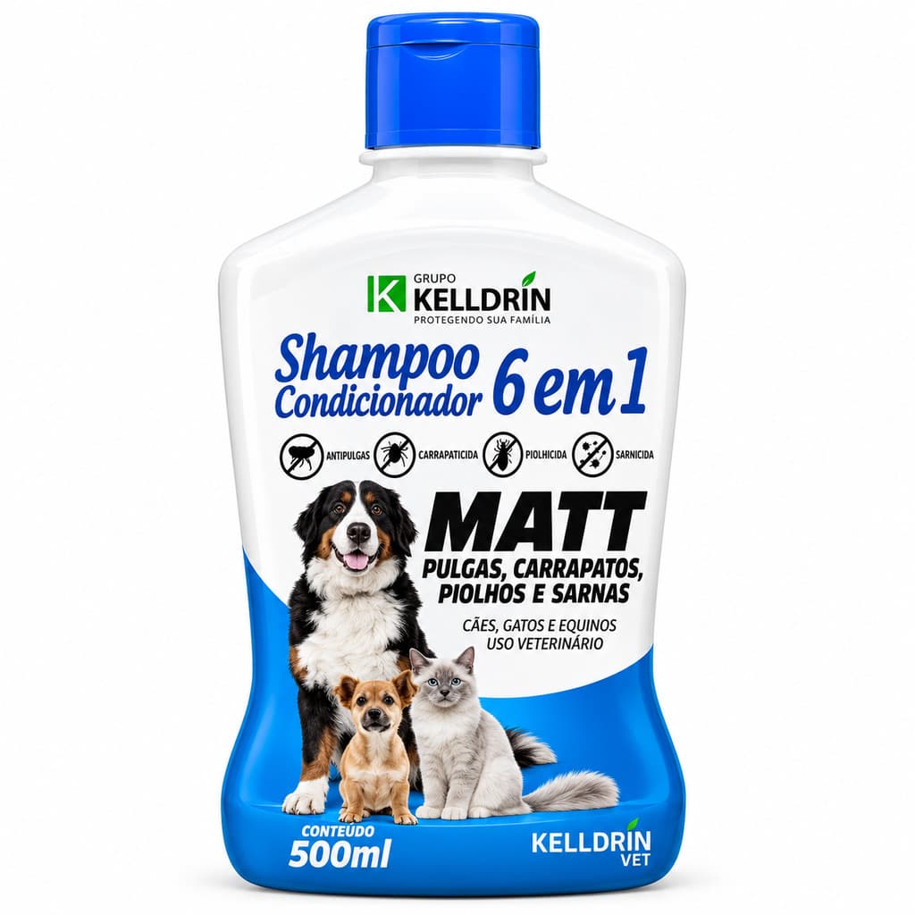 Shampoo MATT Kelldrin 6 em 1 500ml Antipulgas Carrapaticida Piolhicida Para Pet