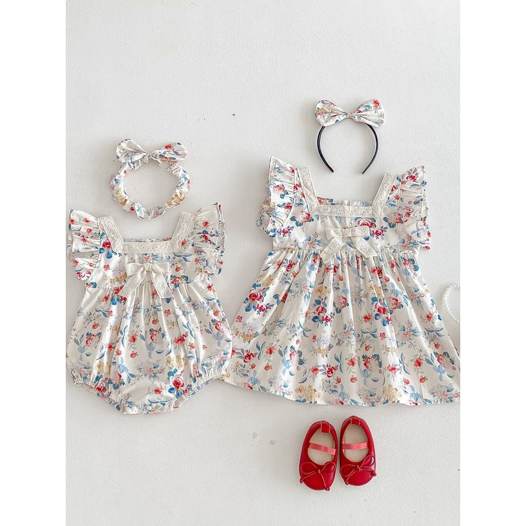 Irmãs roupas de bebê 2026 verão bebê menina mês inteiro roupas de bebê manga curta doce menina vestido de princesa