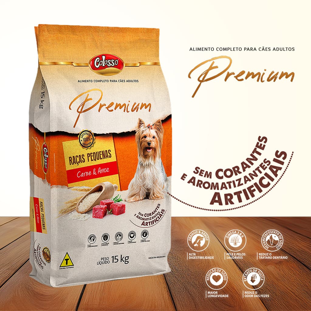 Raçao Para Cachorro Raças Pequenas Colosso Premium Carne Arroz 15kg