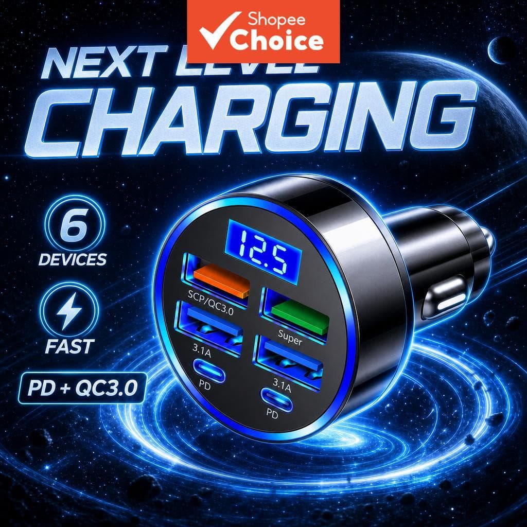 Carregador Veicular Rápido USB-C PD/QC3.0 com Display Digital para iPhone/Samsung