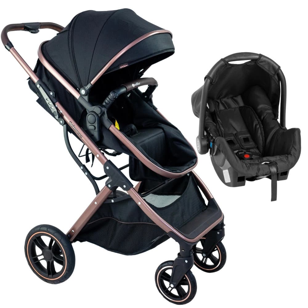 Carrinho de Bebê Zoe + Bebê Conforto Grid Preto - Galzerano