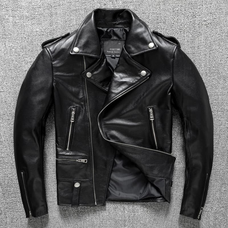 Novo produto primeira camada de couro genuíno jaqueta masculina motocicleta na moda jaqueta de couro fino-ajuste jaqueta