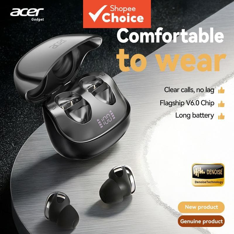 Fone de ouvido sem fio Acer OHR638 tipo C, fones de ouvido Bluetooth com microfone, fone de ouvido com case portátil de