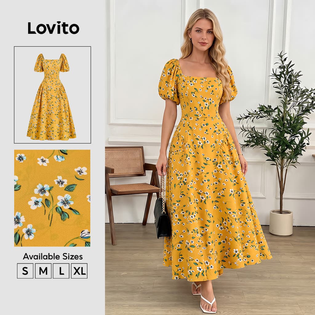 Lovito Casual Vestido De Férias Estilo Resort Com Zíper Amarelo Para Primavera/verão Feminino LBL29324