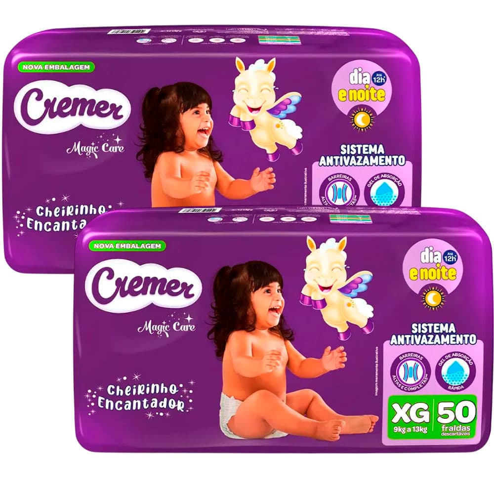 Kit 2 Fraldas Descartáveis Cremer Magic Care Hiper XG 52 Tiras