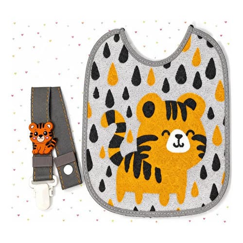 Kit Babador Impermeável + Prendedor de Chupeta Tigrinho Bebê Enxoval Infantil Angu Bebê