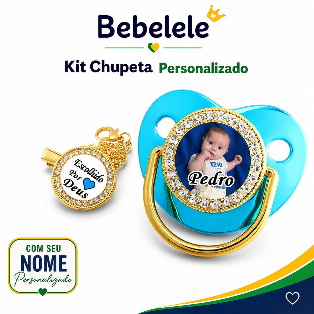 Chupeta azul para bebê, personalizada com nome/foto do bebê menino, inclui prendedor de chupeta