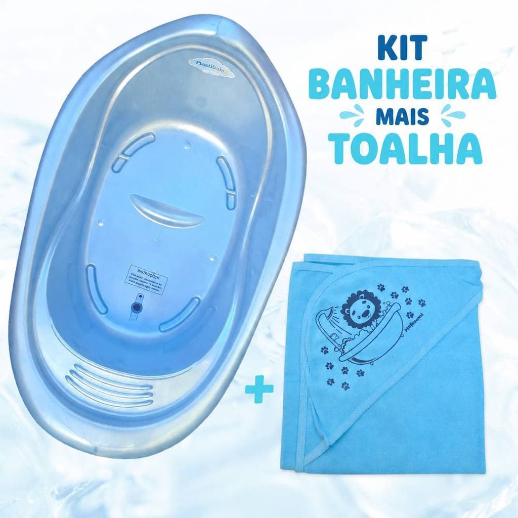 Kit Banheira de Bebe 22L + Toalha de Banho Bebe com Capuz Fofinha Infantil