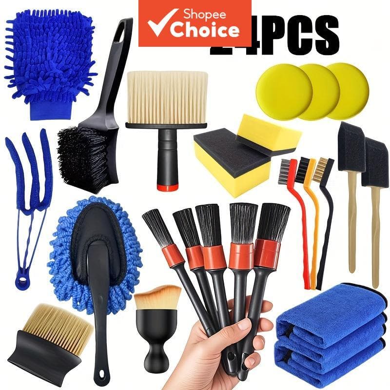 Um Conjunto Completo de 24 Peças de Ferramentas Profissionais para Lavagem de Carros Kit de Cuidados de Limpeza