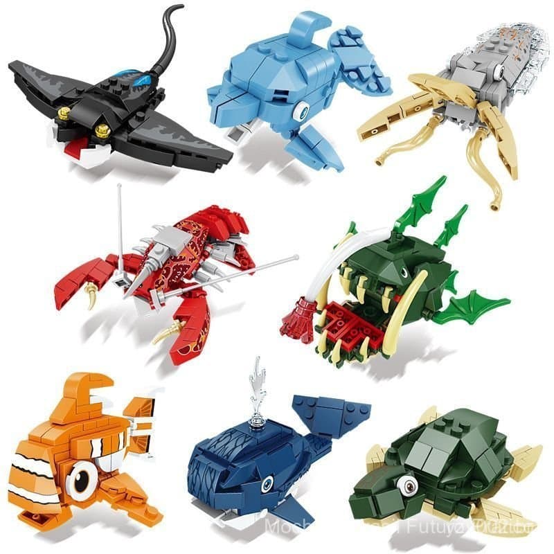 Blocos de Montar KaiZhi Compatíveis com Lego, Brinquedos Educativos para Crianças, Blocos de Montagem de Animais Marinho
