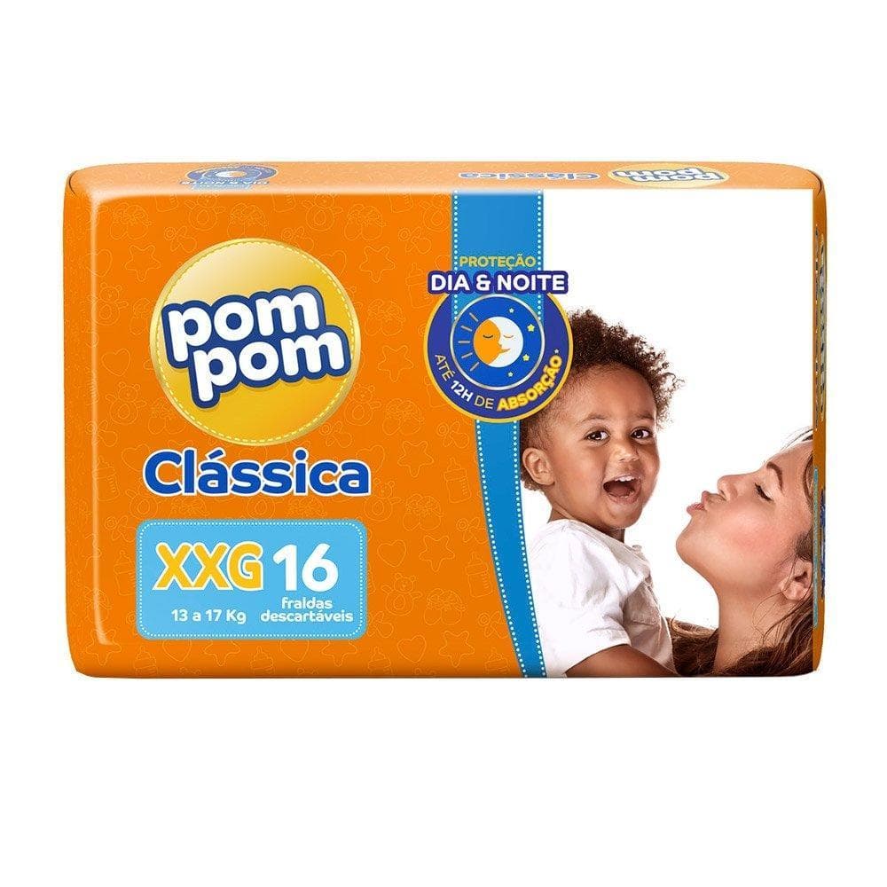 Fralda Descartável Pom Pom Clássica Jumbo Tamanho XXG - 8 Pacotes com 16 Fraldas - Total 128 Tiras
