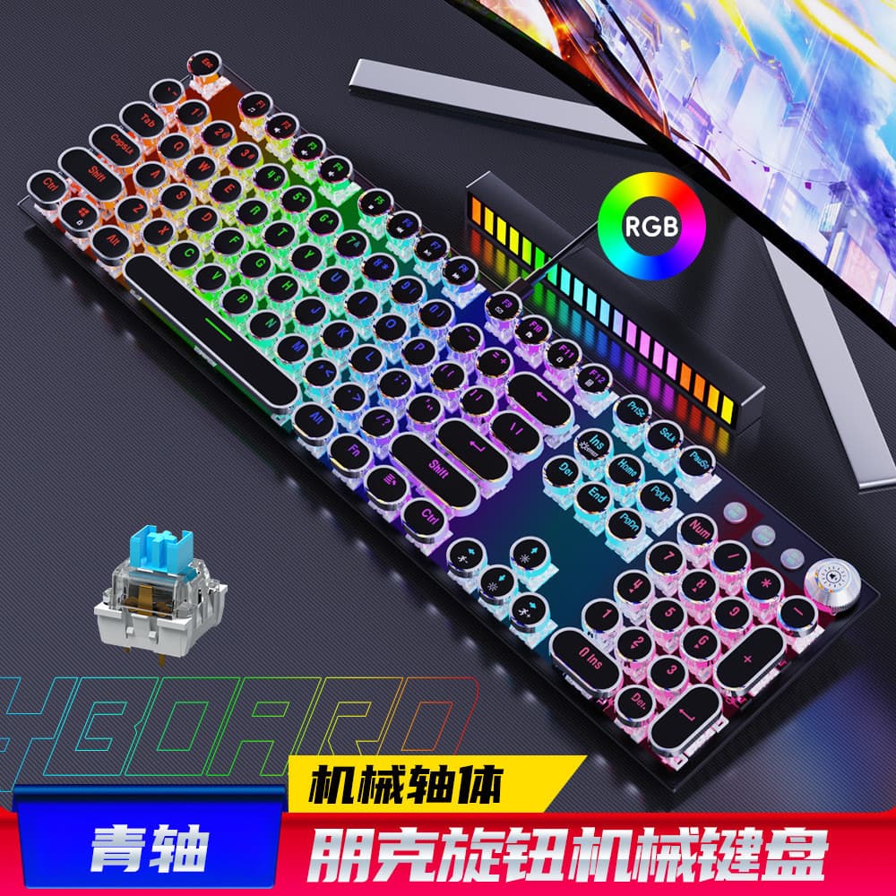 2026 novo estilo Wrangler Steampunk teclado mecânico jogos Retro chave redonda Metal computador portátil Cyber luminoso2