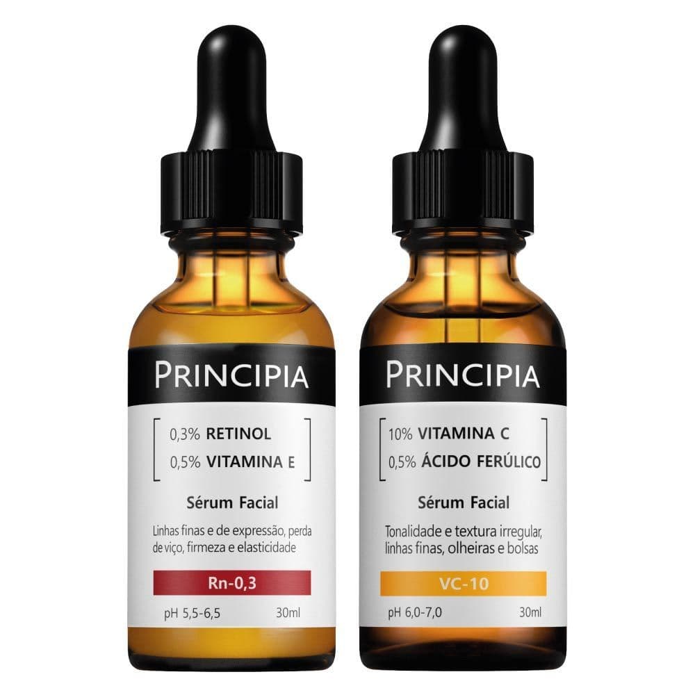 Principia Antissinais Dia e Noite c/ Vitamina VC-10 + Sérum Retinol Rn-0,3 - Vitamina C Para o Rosto - Serum Facial