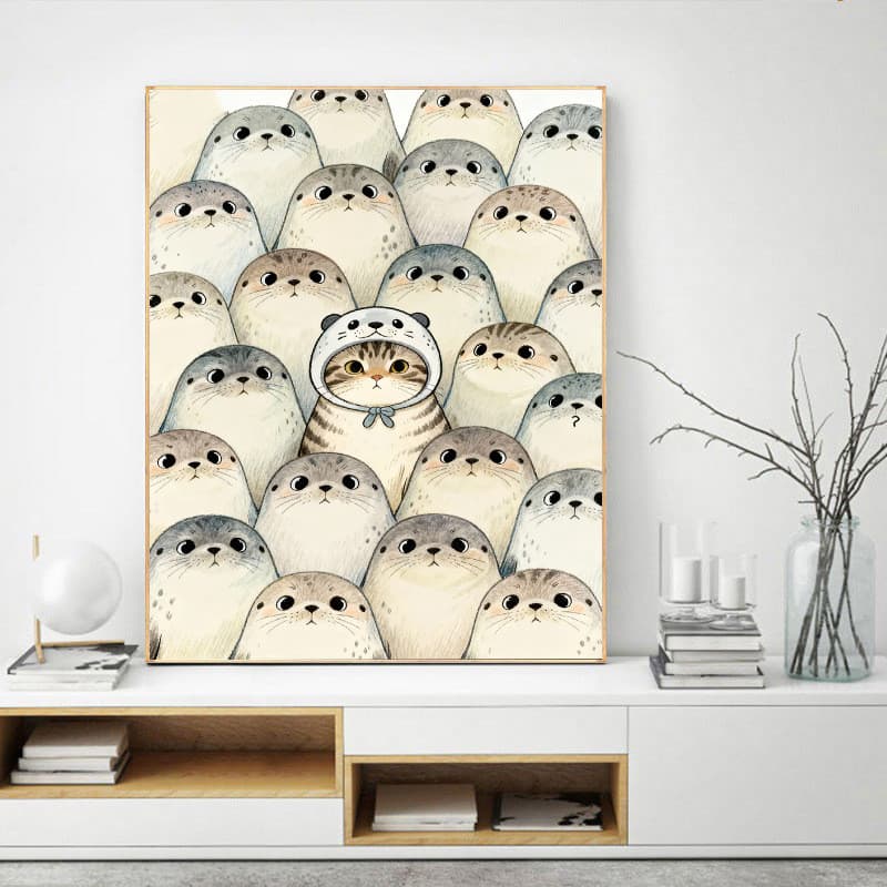 Venda quente-gato dos desenhos animados camuflagem selo 5D pintura diamante DIY artesanal pintura diamante sala de estar