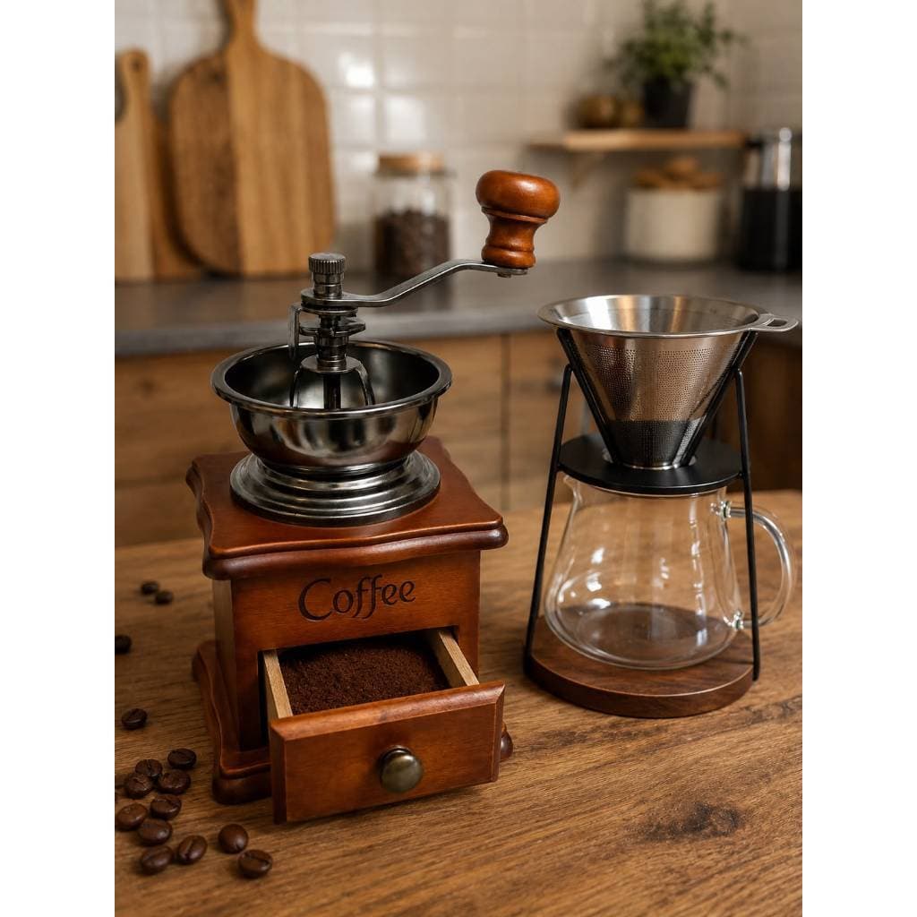 Moedor de Café Manual em Madeira com Regulagem de Moagem | Moedor Retrô Portátil para Café Gourmet e Grãos