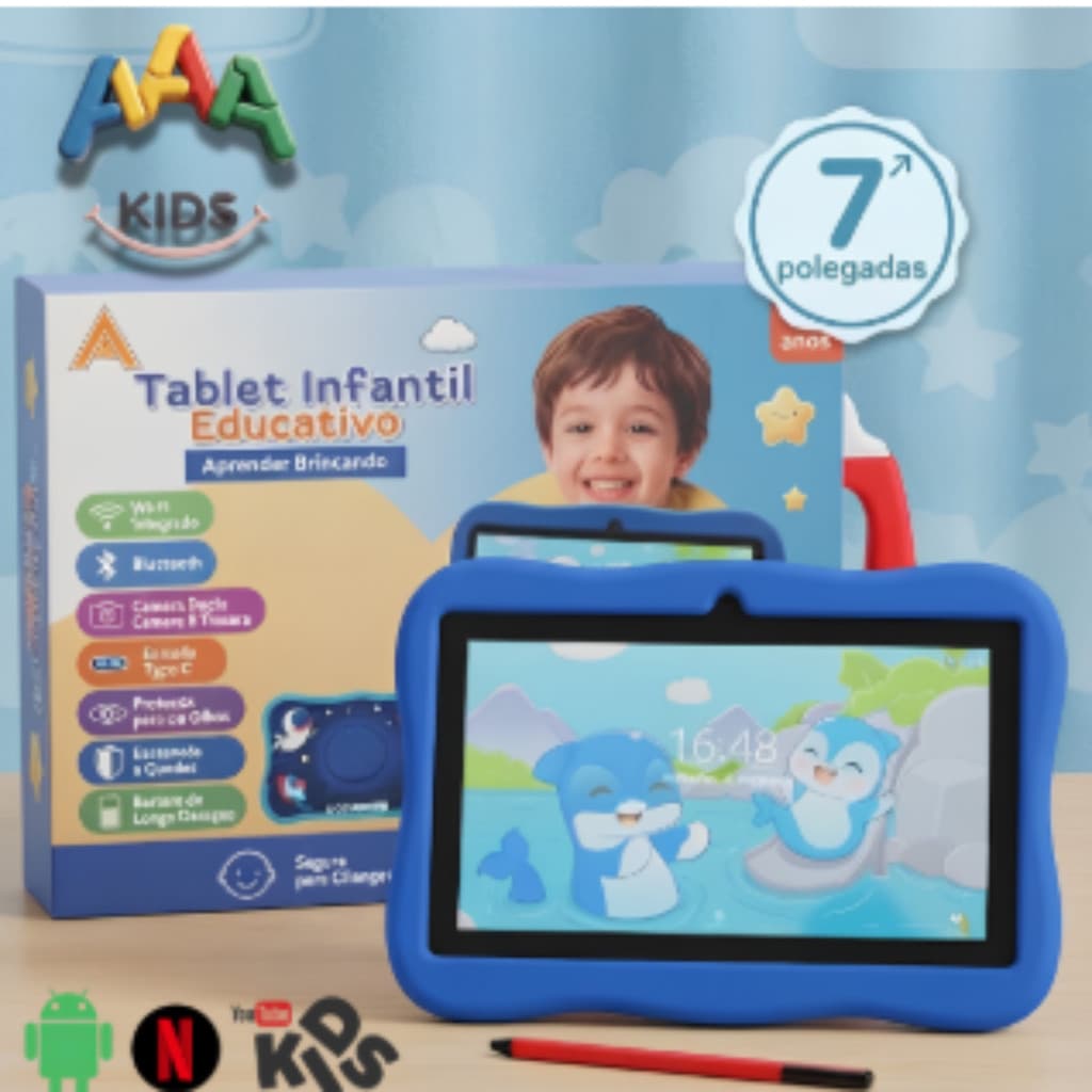 Tablet Kids 7 Polegadas Capa Anti-queda Educativo Wi-Fi Bluetooth Android Presente Criança