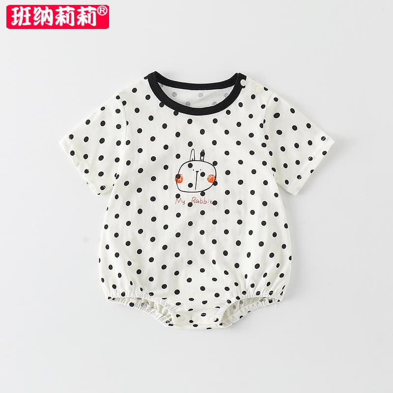 Roupas de bebê roupas de verão 2025 novo estilo bebê menina bolinhas roupas de bebê verão bonito manga curta triângulo m